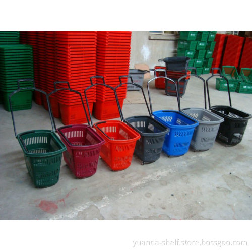 Yd-Zc-9 Colorful Supermarket Rolling Plastic Shopping Basket with Wheels (YD-ZC-9)